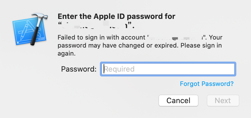 The operation couldn’t be completed. Unable to log in with account ... The login details for account ... were rejected.